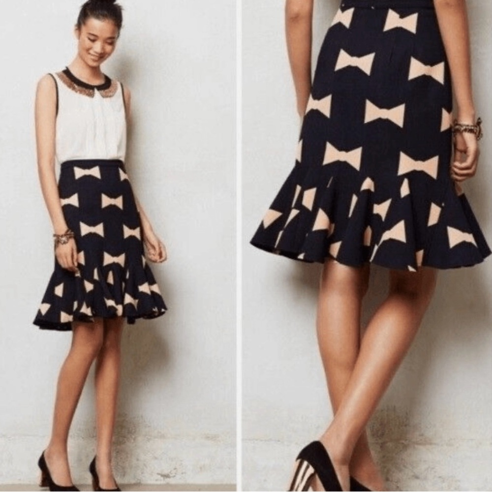 Eva Franco for Anthropologie Bow Print Trumpet Skirt by- New w/out tags - Picture 5 of 11